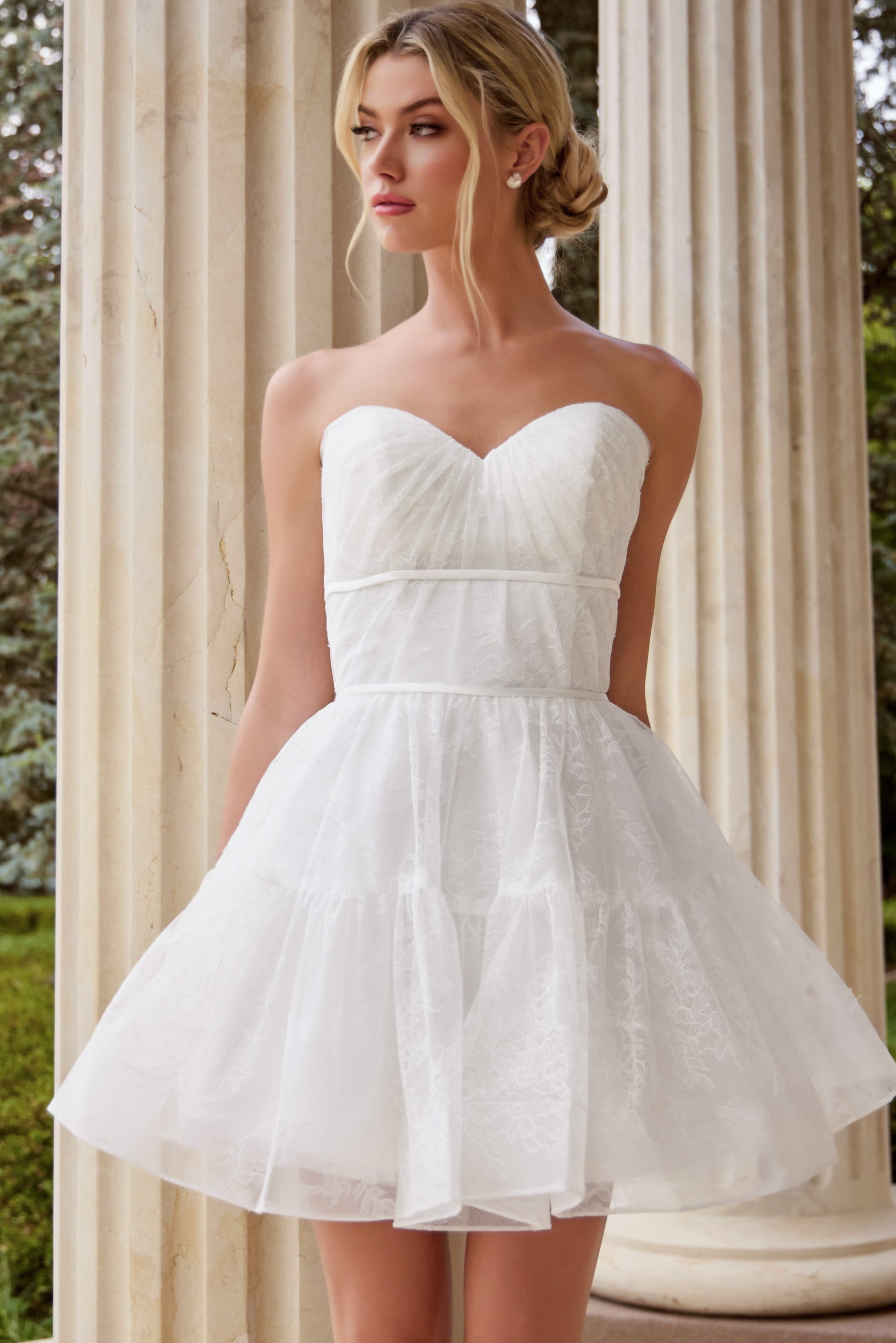 Jovani -JB50282 Strapless Short A-Line Lace Wedding Dress
