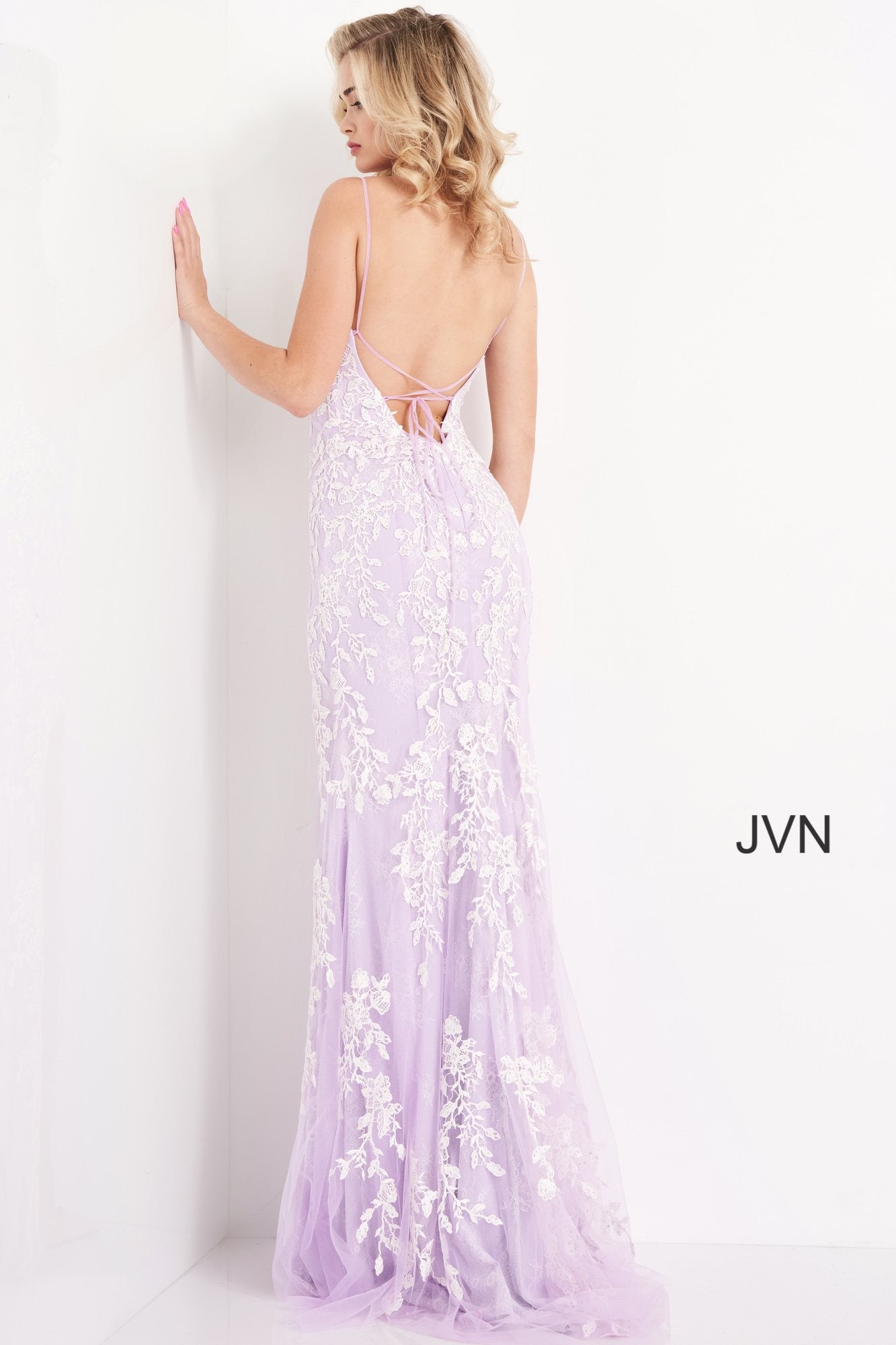 Long Appliqued High Slit Sheath Gown By Jovani -06660