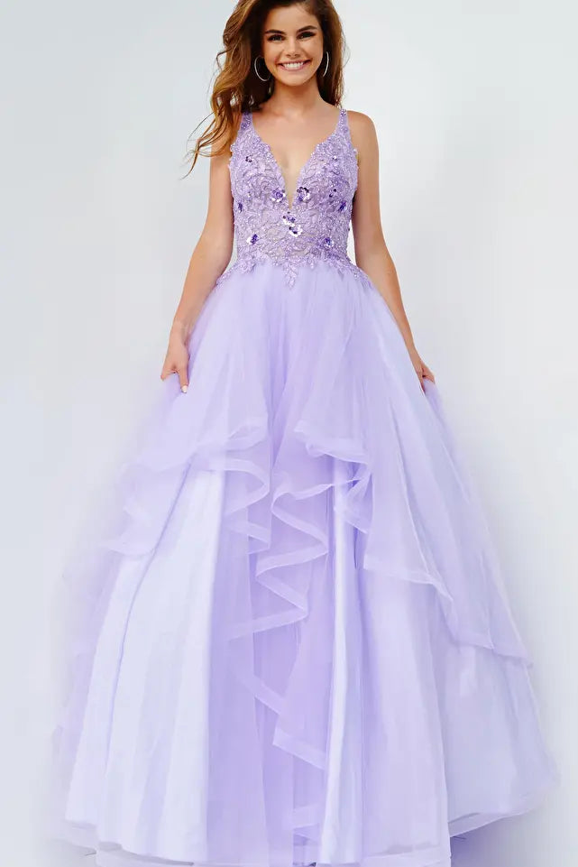 Embroidered Plunging Neck Prom Ballgown By Jovani -JVN06743