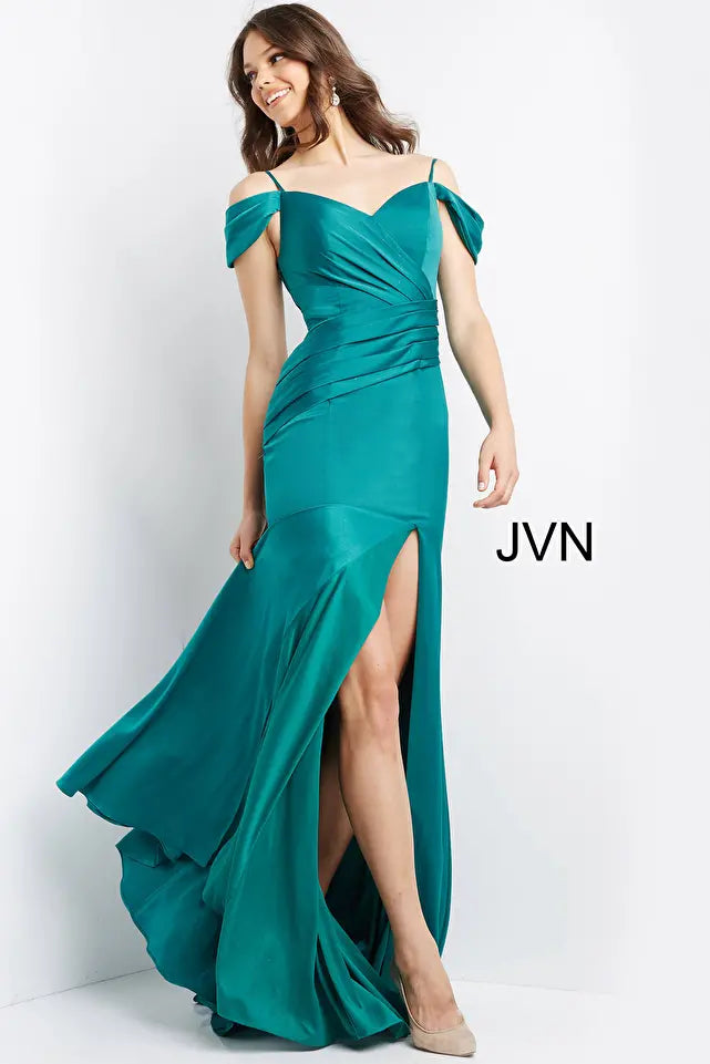 Pleated Bodice V Neck Prom Dress By Jovani -JVN08414