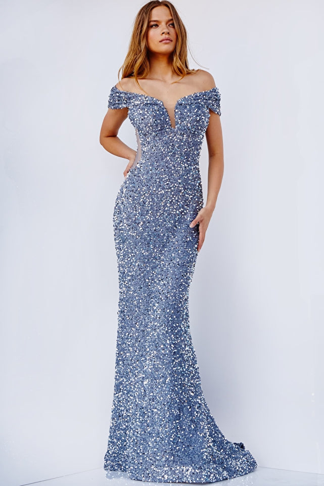 Jovani -JVN23114 Sequin Off Shoulder Prom Dress