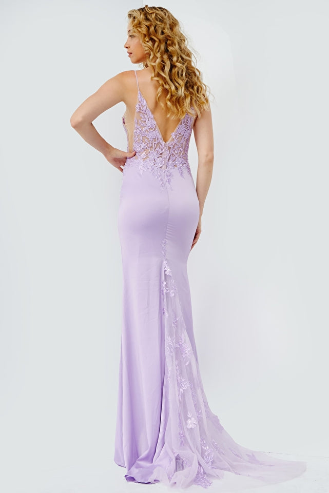 Jovani -23124B Embroidered Bodice Plunging Neck Prom Dress
