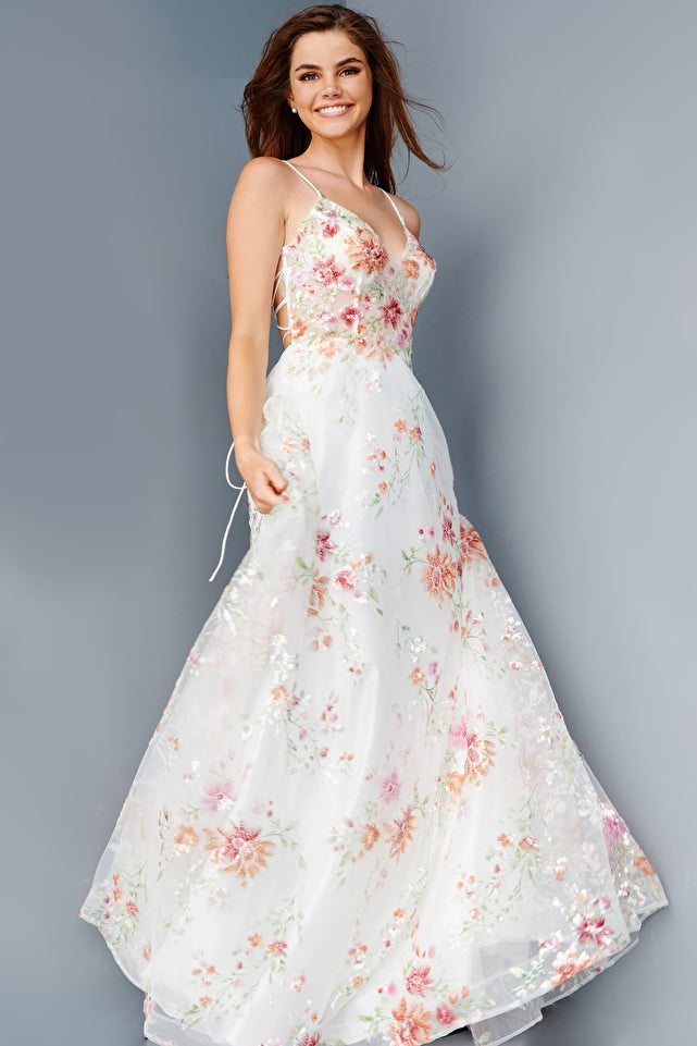 Jovani -JVN23212 Floral Embellished A-Line Prom Dress