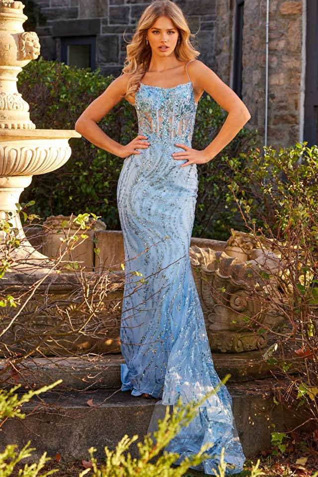 Jovani -23250B Embellished Scoop Neck Mermaid Prom Dress
