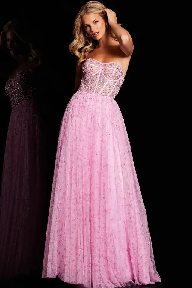 Jovani -36477 Embellished Strapless A-Line Dress