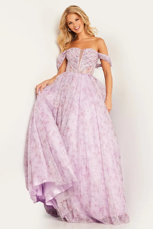 Jovani -36581B Ruched Off Shoulder Ball Gown