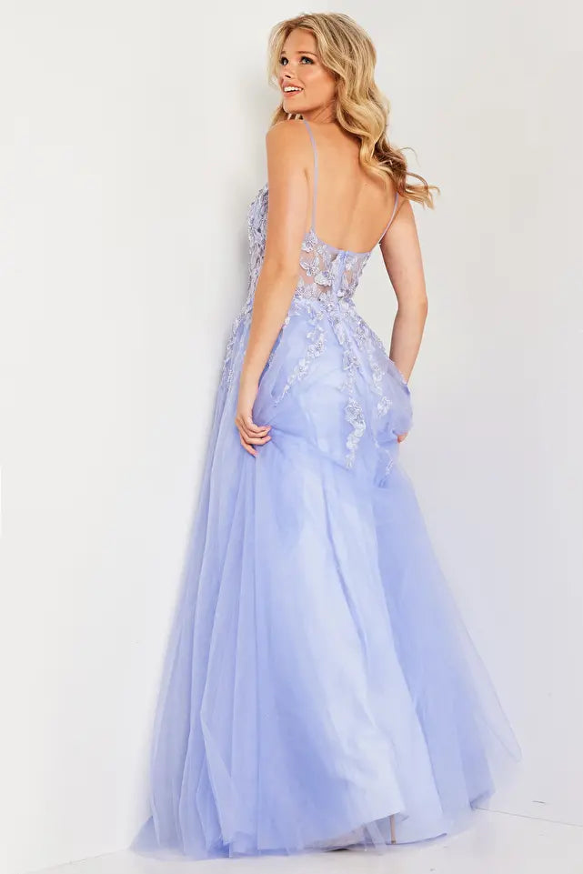 Jovani -JVN37457 Embroidered V-Neck Prom Ball Gown