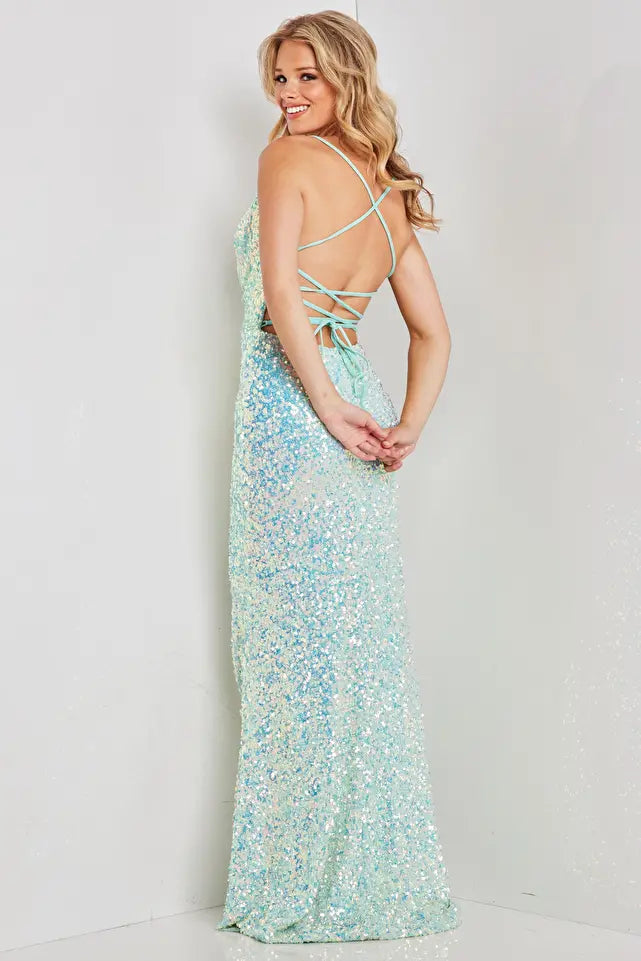 Jovani -38470 Sequin Cowl Neck Prom Dress