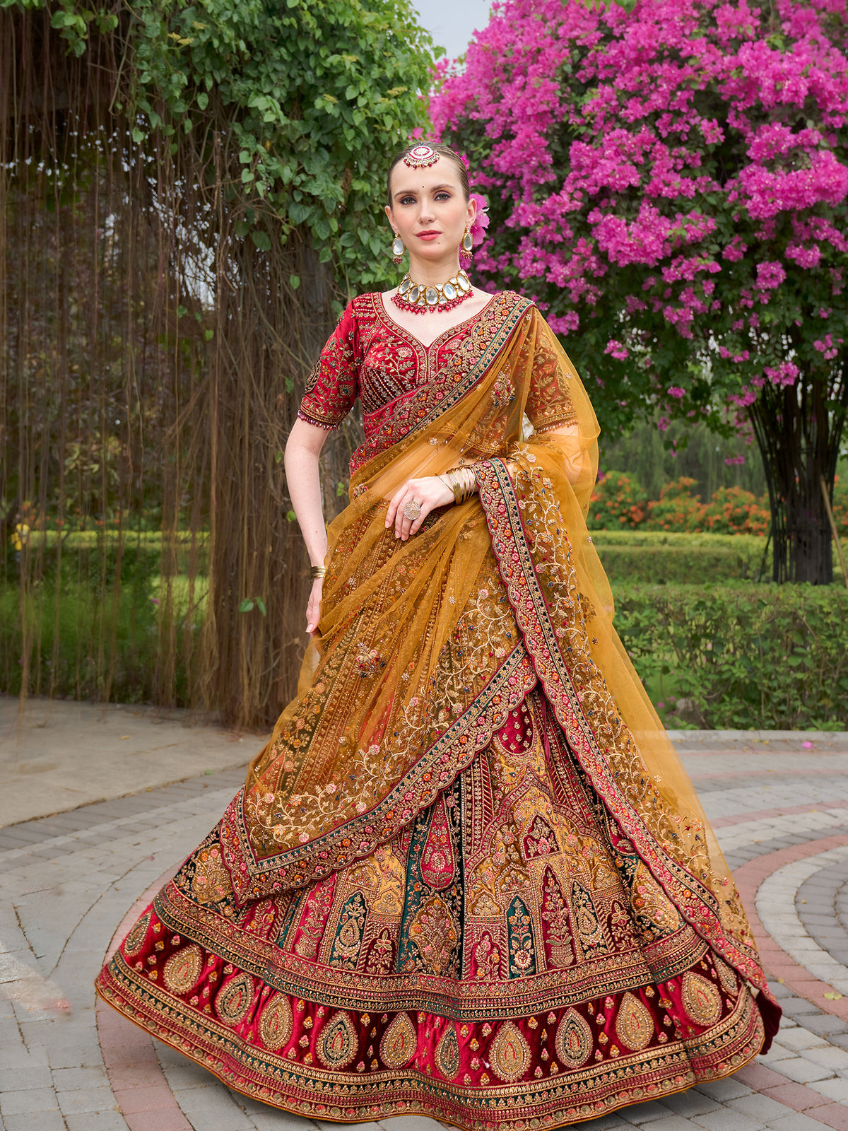 MyFashion -KLS-1206 Elegant Multi Color Velvet Lehenga With Sequins And Jarkan