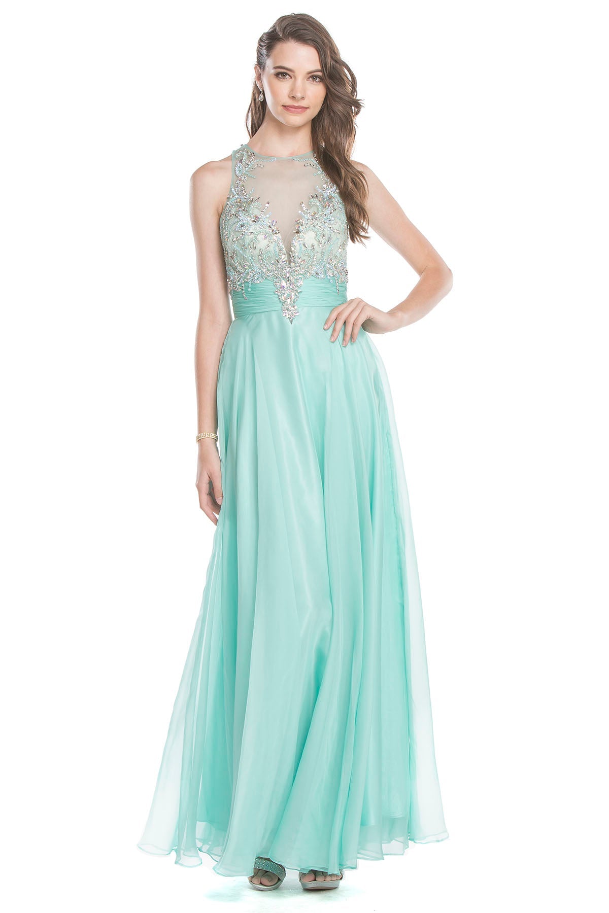 Clearance Sale Aspeed Design -L1419CL Embellished Bodice A-Line Prom Dress