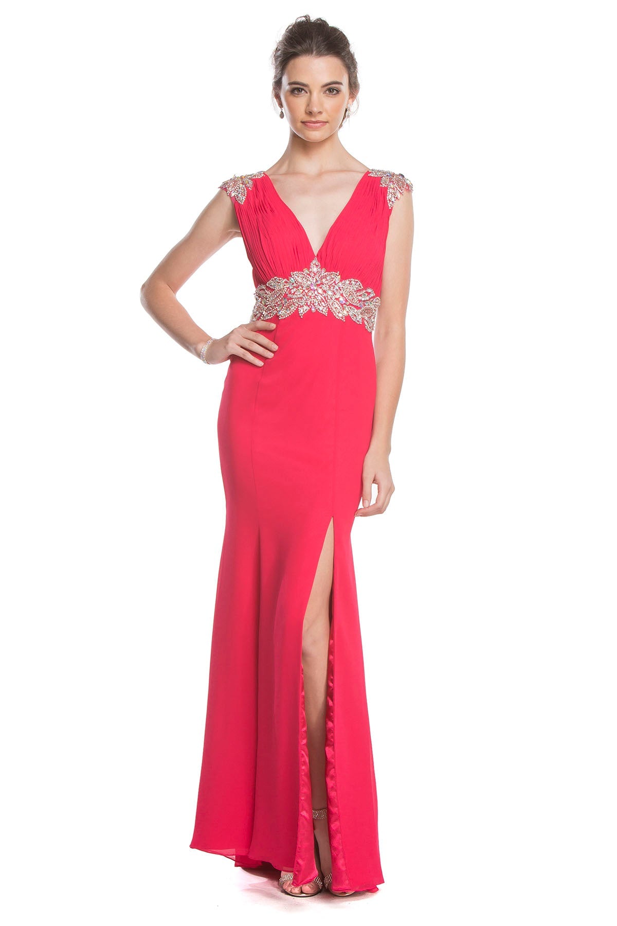 Clearance Sale Aspeed Design -L1603CL Ruched Bodice Trumpet Dress