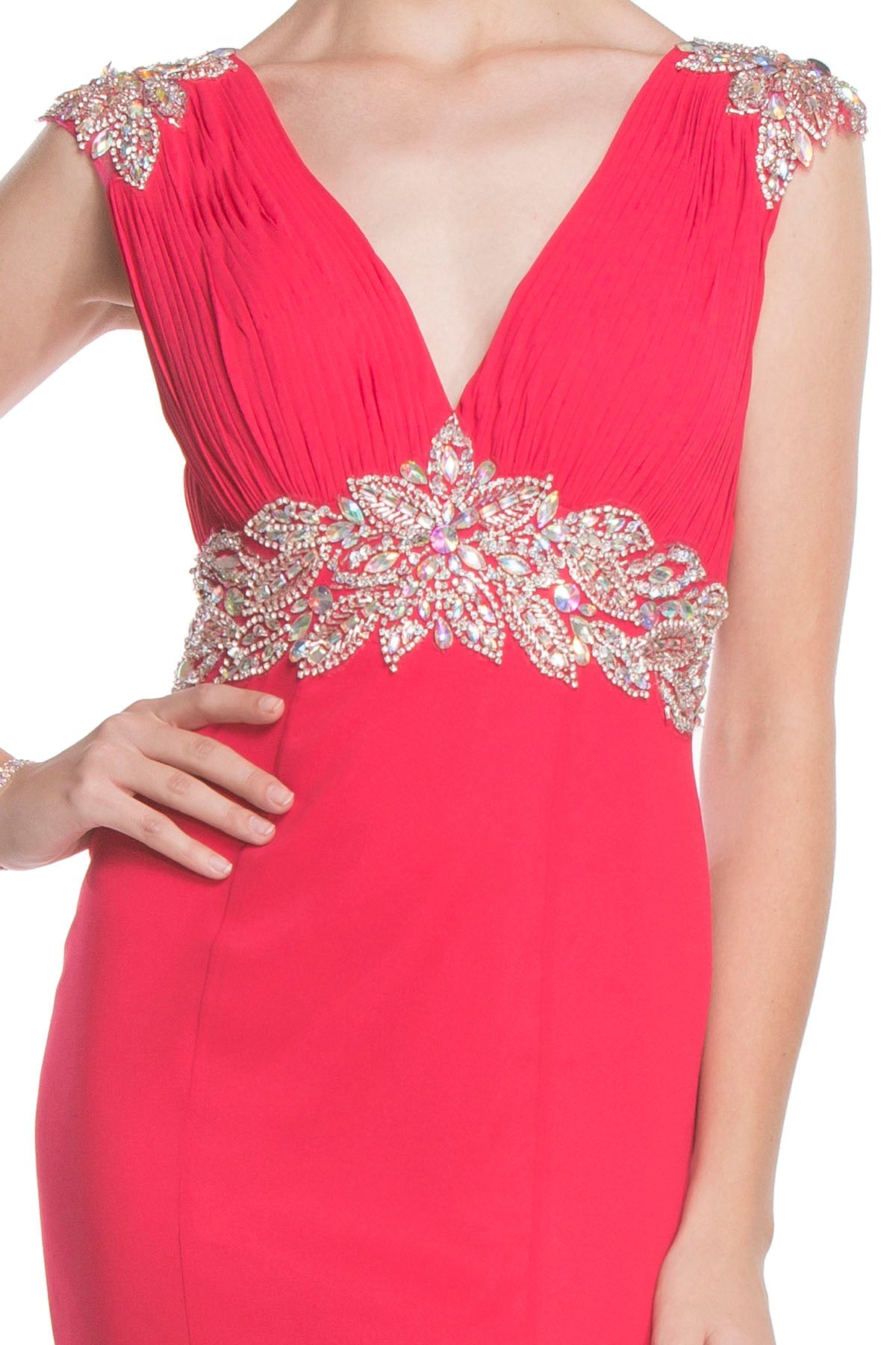 Clearance Sale Aspeed Design -L1603CL Ruched Bodice Trumpet Dress
