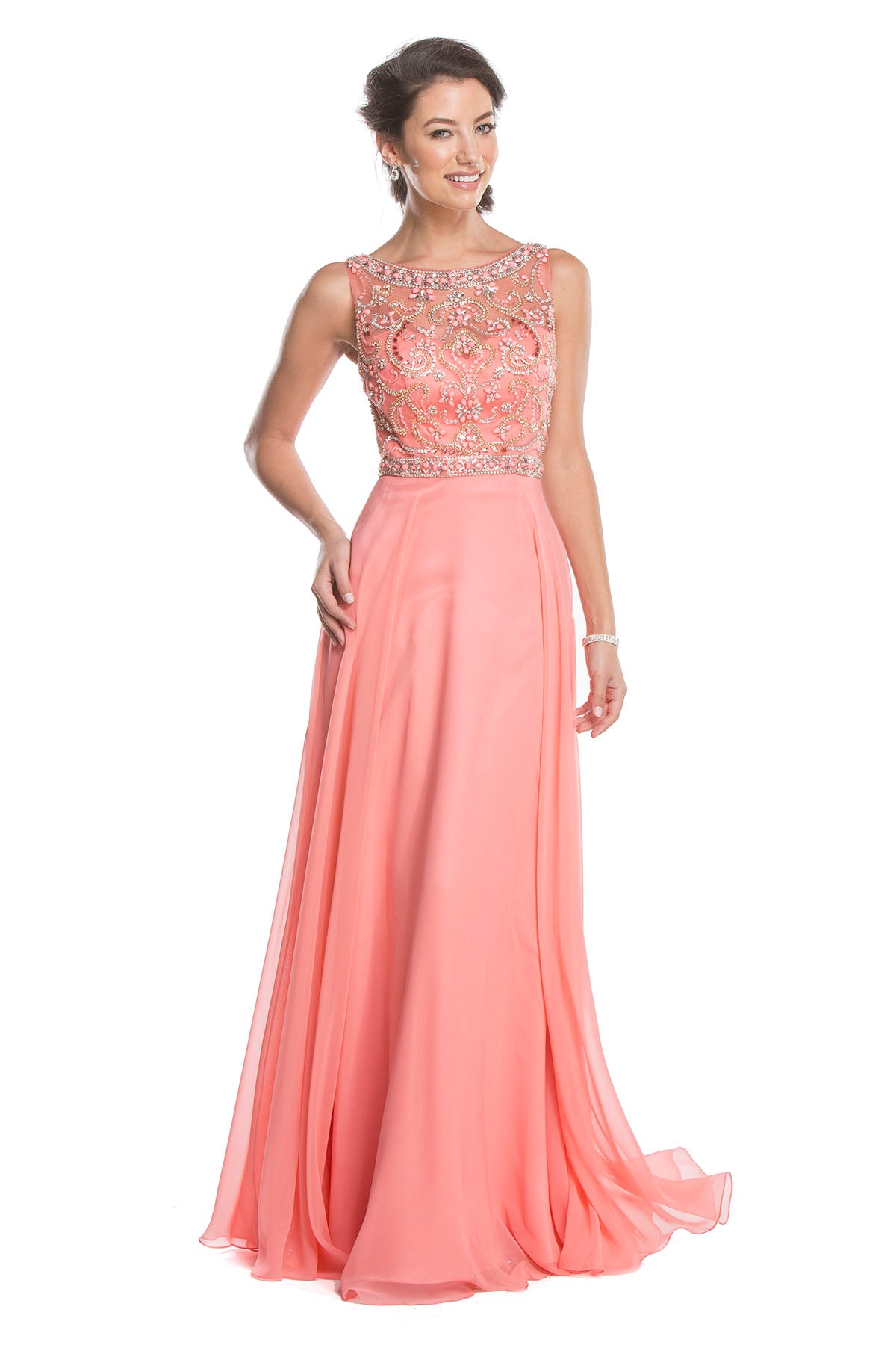 Clearance Sale Aspeed Design -L1611CL Embellished Bodice A Line Dress