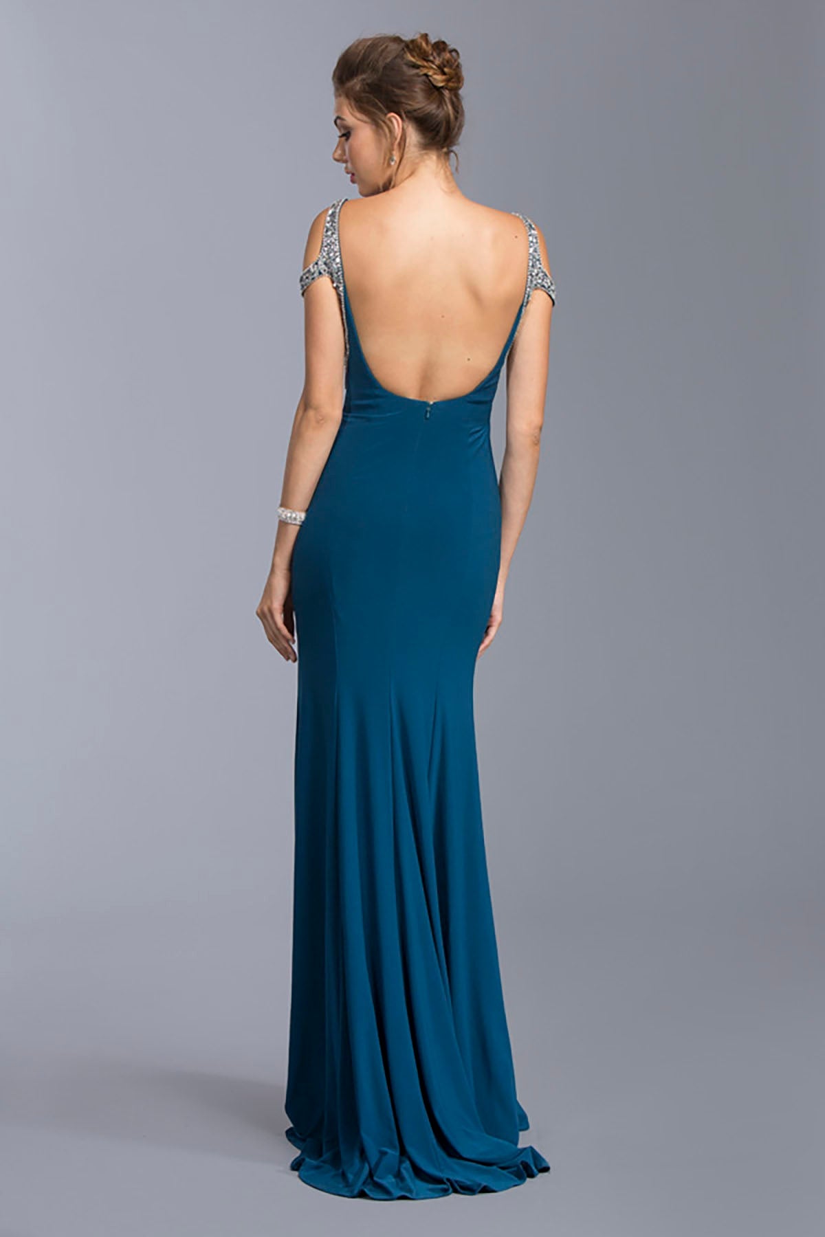 Clearance Sale Aspeed Design -L2007CL Embellished V-Neck Sheath Dress