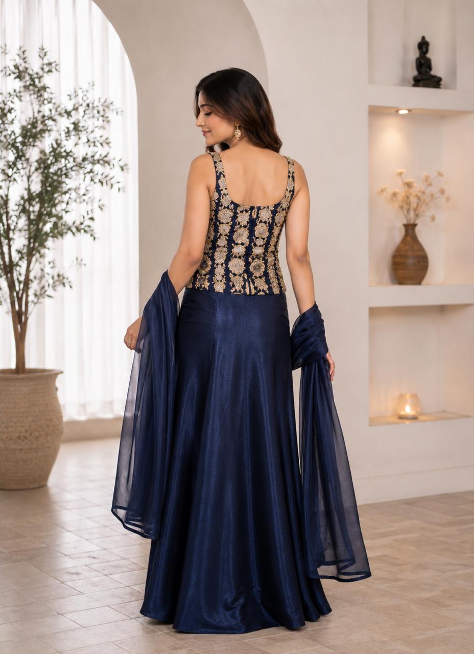 MyFashion -LEH26018 Pure Shimmer Satin Lehenga Set with Handwork Blouse