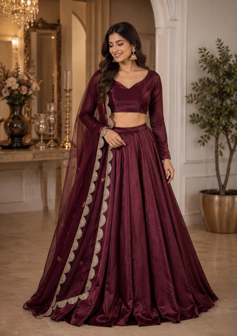 MyFashion -LEH26024 Pure Silk Wine Lehenga Set Collection