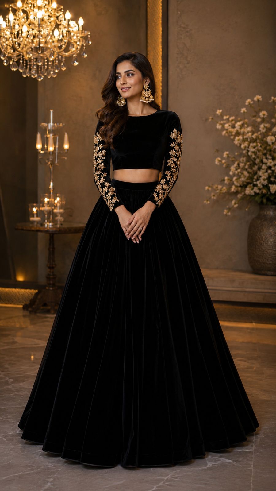 MyFashion -LIB26030 Black Velvet Skirt with Hand Jaal Work Top – Designer Ethnic Set