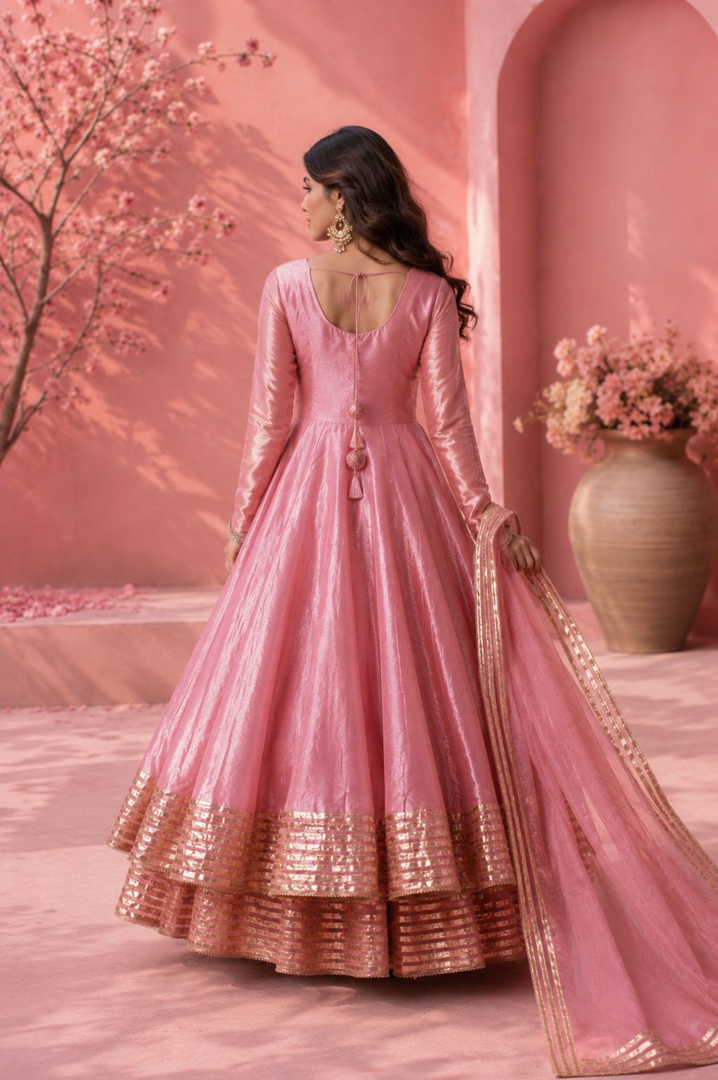 MyFashion -LIB26033 Tissue Silk Umbrella Skirt with Anarkali Kurti & Dupatta – Gotta Work Set