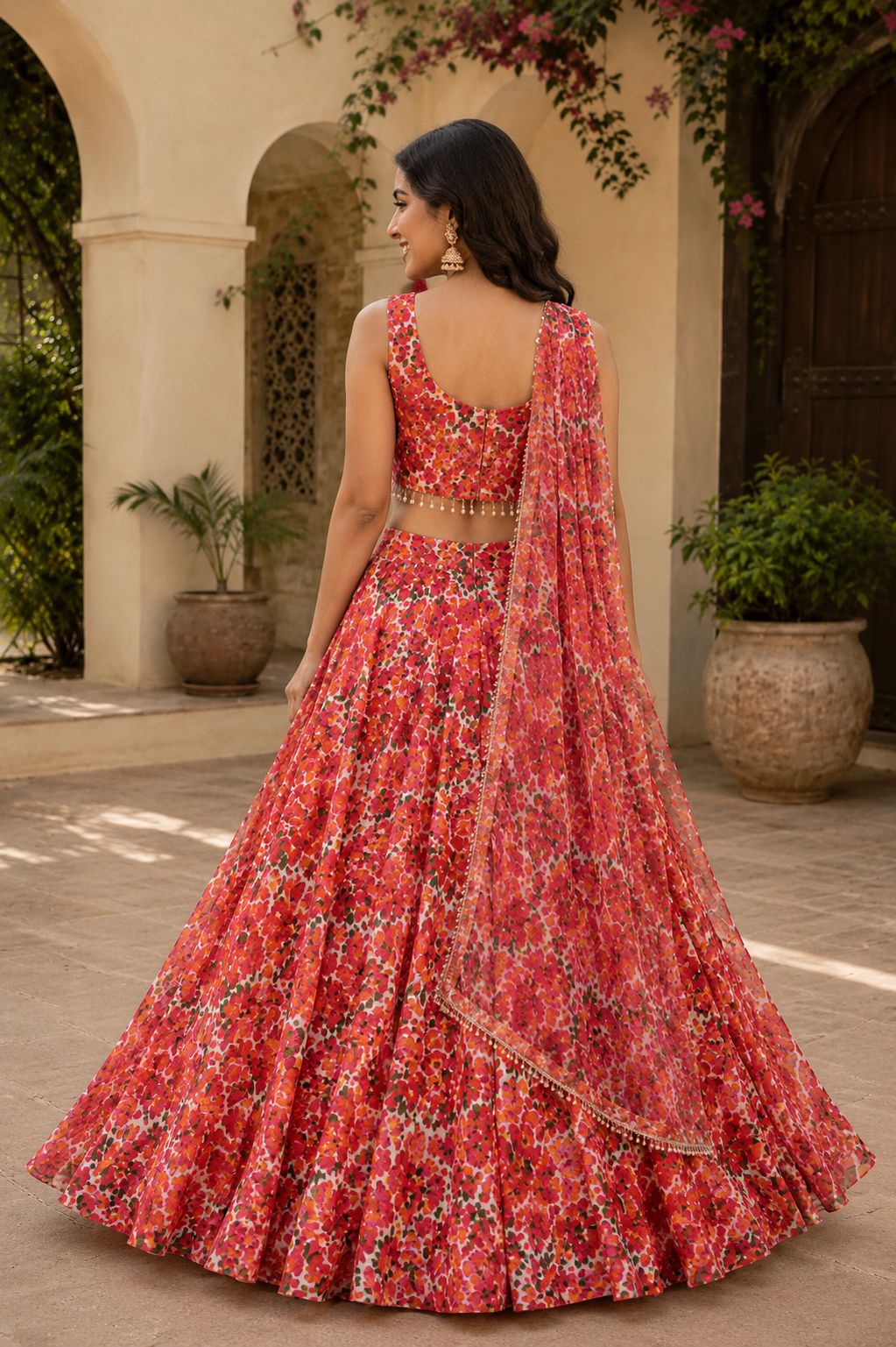 MyFashion -LIB26034 Pure Chiffon Lehenga Set with Blouse & Dupatta – Floral Designer Collection