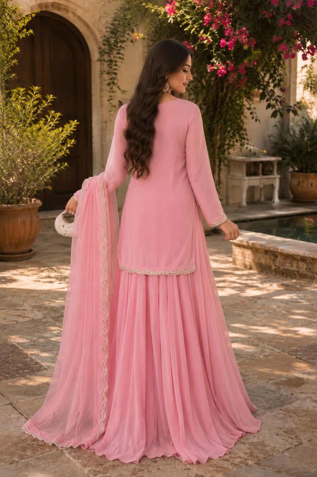 MyFashion -LIB26037 Pure Georgette Sharara Kurti Set with Dupatta – Handwork Collection