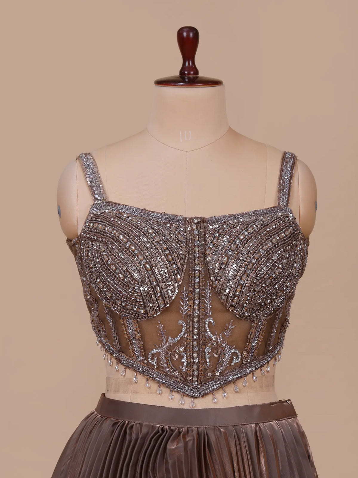 MyFashion KLS-2757 Affordable Brown Organza party Lehenga With Cut Dana Work
