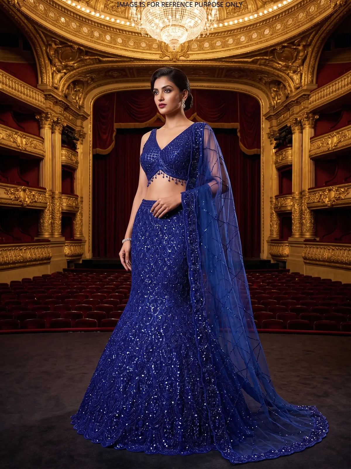 MyFashion KLS-2750 Royal Blue Net Fishcut Lehenga Sequins Beads Work