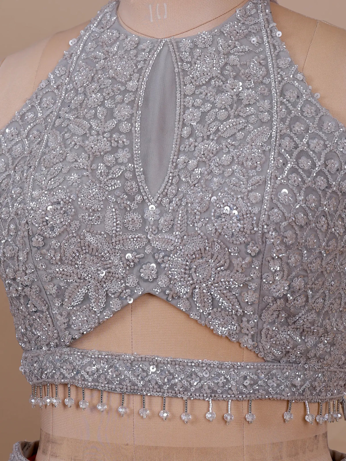 MyFashion KLS-2745 Silver Net Fishcut Wedding Lehenga Cut Dana Work Design