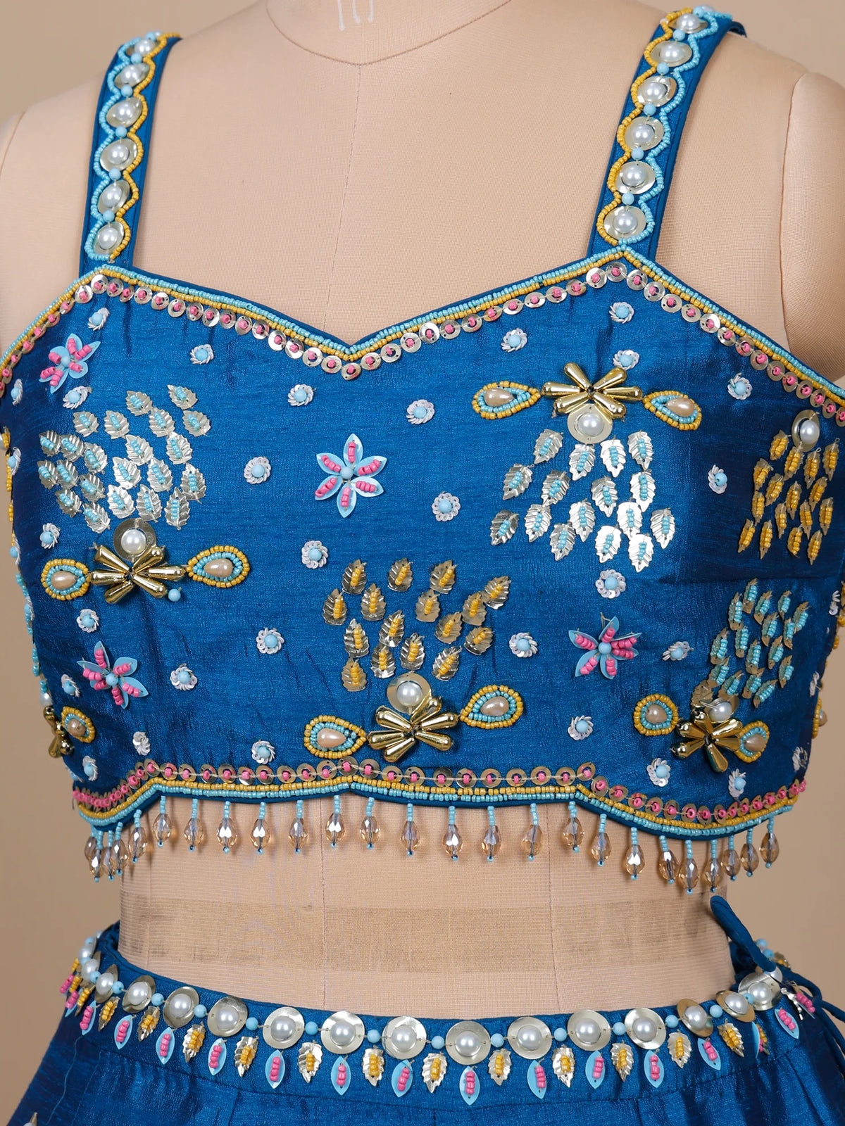 MyFashion KLS-2715 Blue Raw Silk Pearl Sequins Work Latest Lehenga