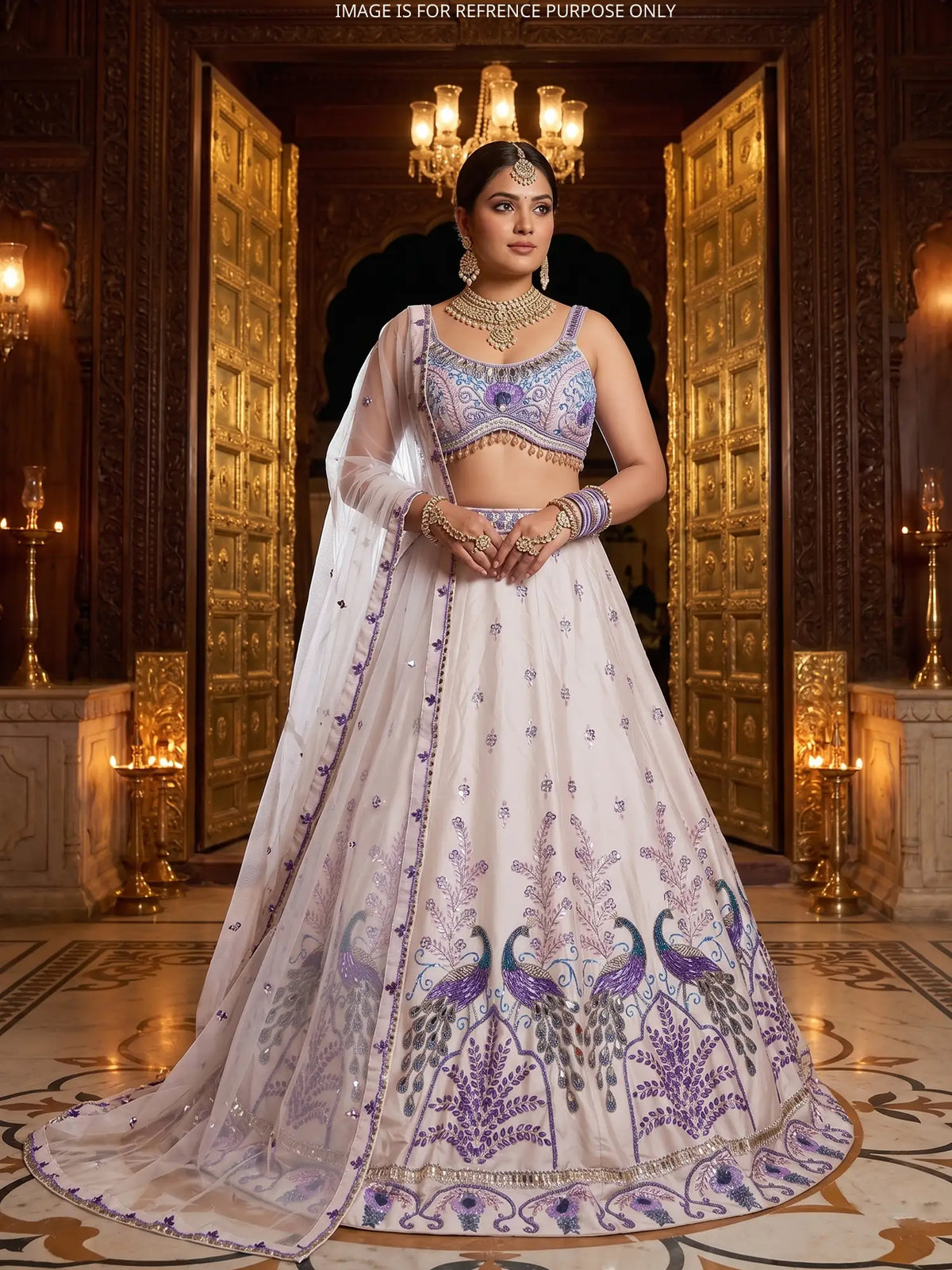 MyFashion -KLS-2815 Luxury Celebrity Inspired Ivory Silk Lehenga with Mirror Work