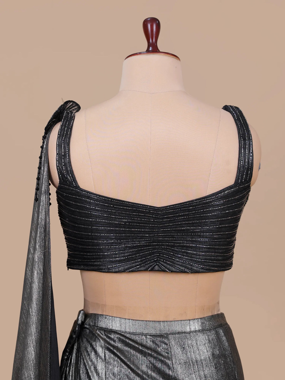 MyFashion KLS-2739 Dark Grey Imported Lycra Pre Draped Saree With Crystal Work