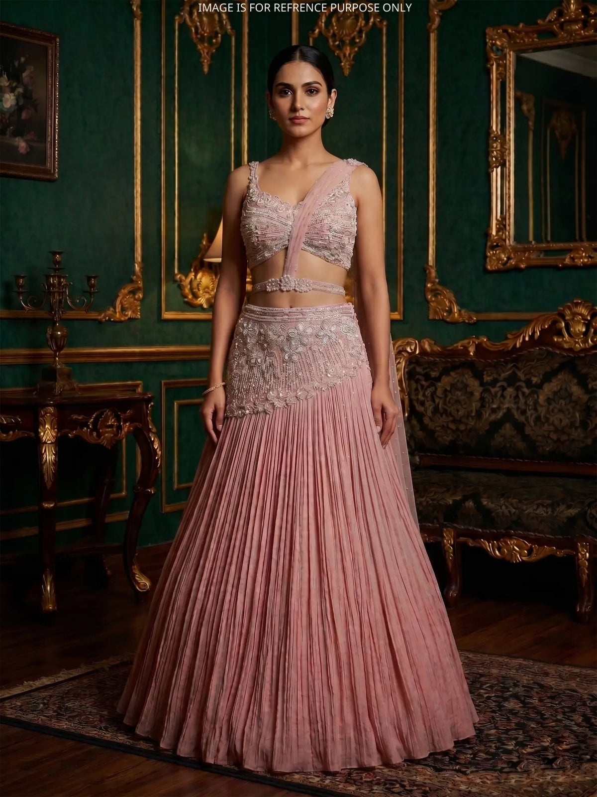 MyFashion KLS-2735 Luxury Dusty Rose Georgette Crystal Pearl Lehenga