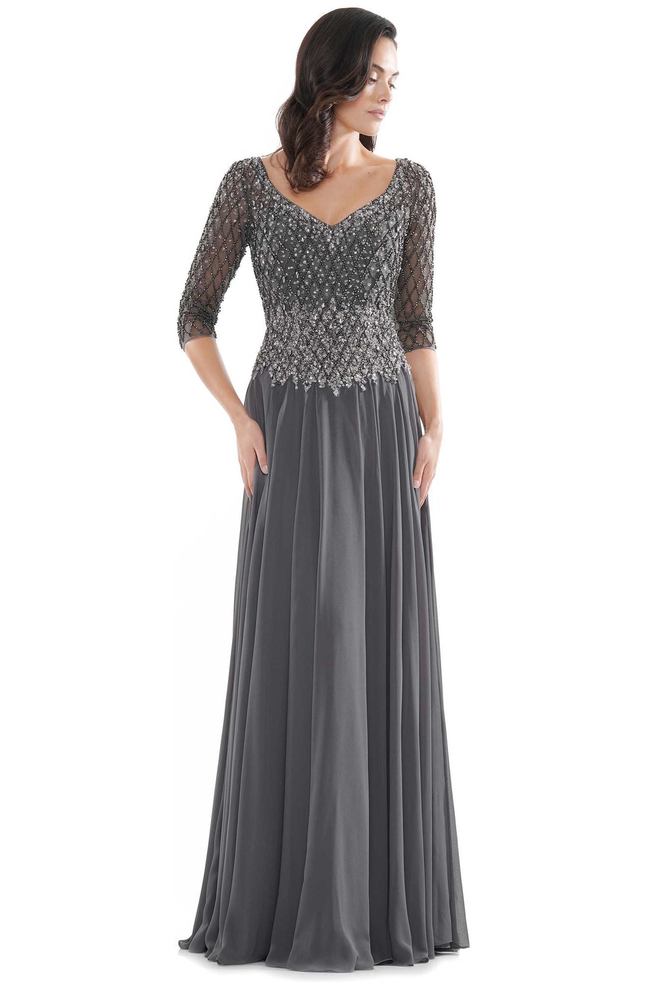 Marsoni by Colors -M165 A Line Chiffon Dress With Beaded Bodice