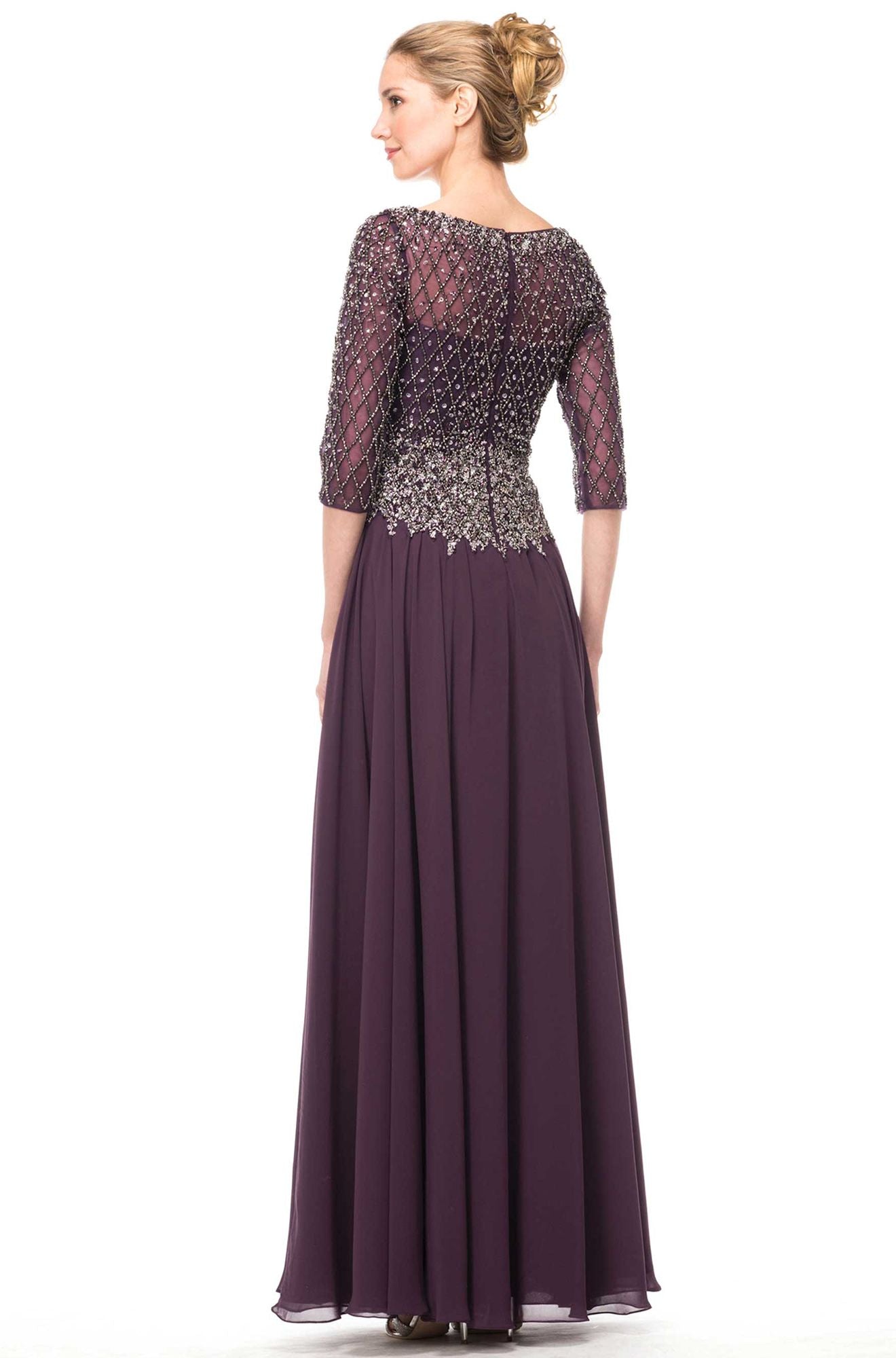 Marsoni by Colors -M165 A Line Chiffon Dress With Beaded Bodice