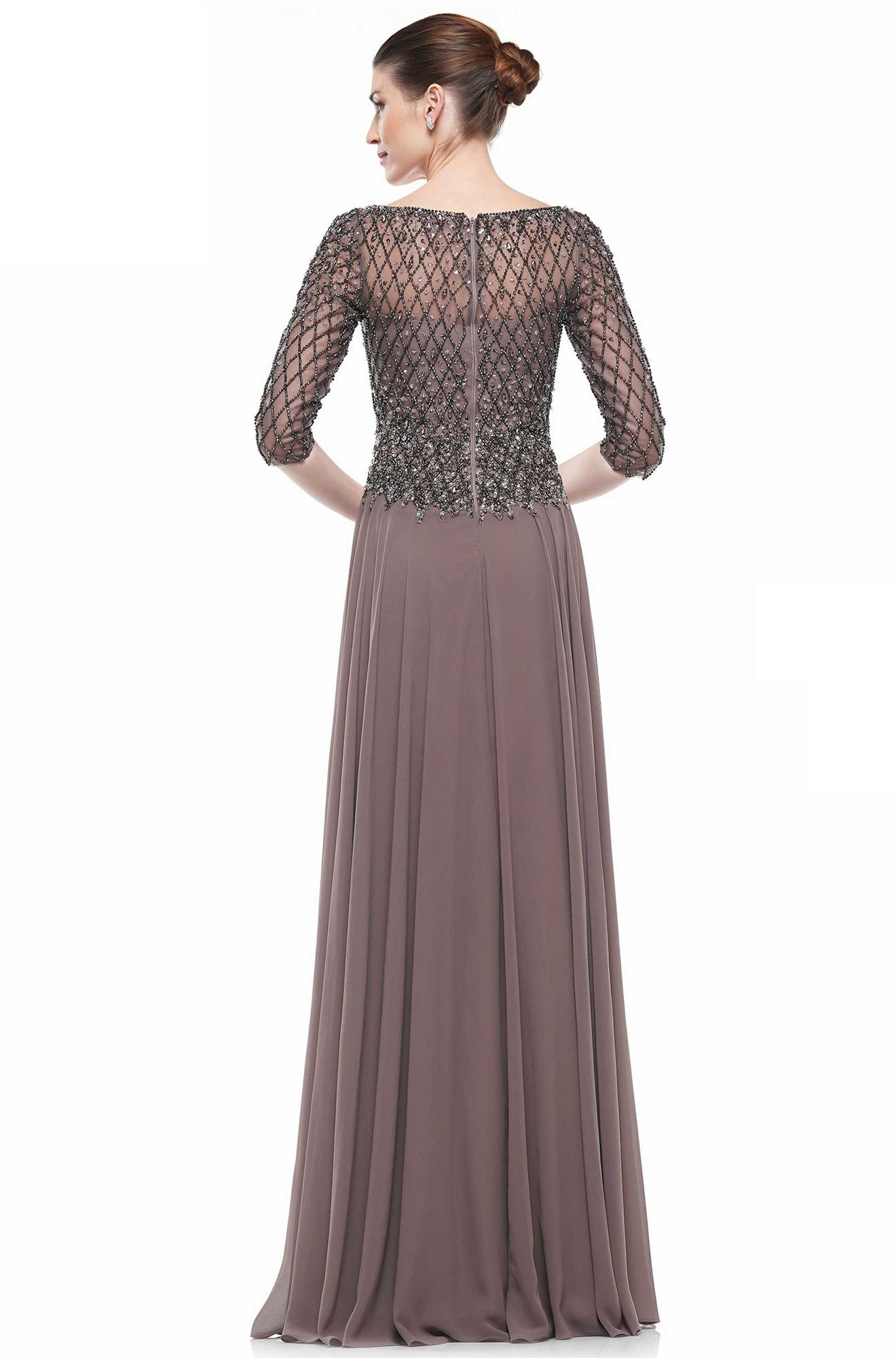 Marsoni by Colors -M165 A Line Chiffon Dress With Beaded Bodice