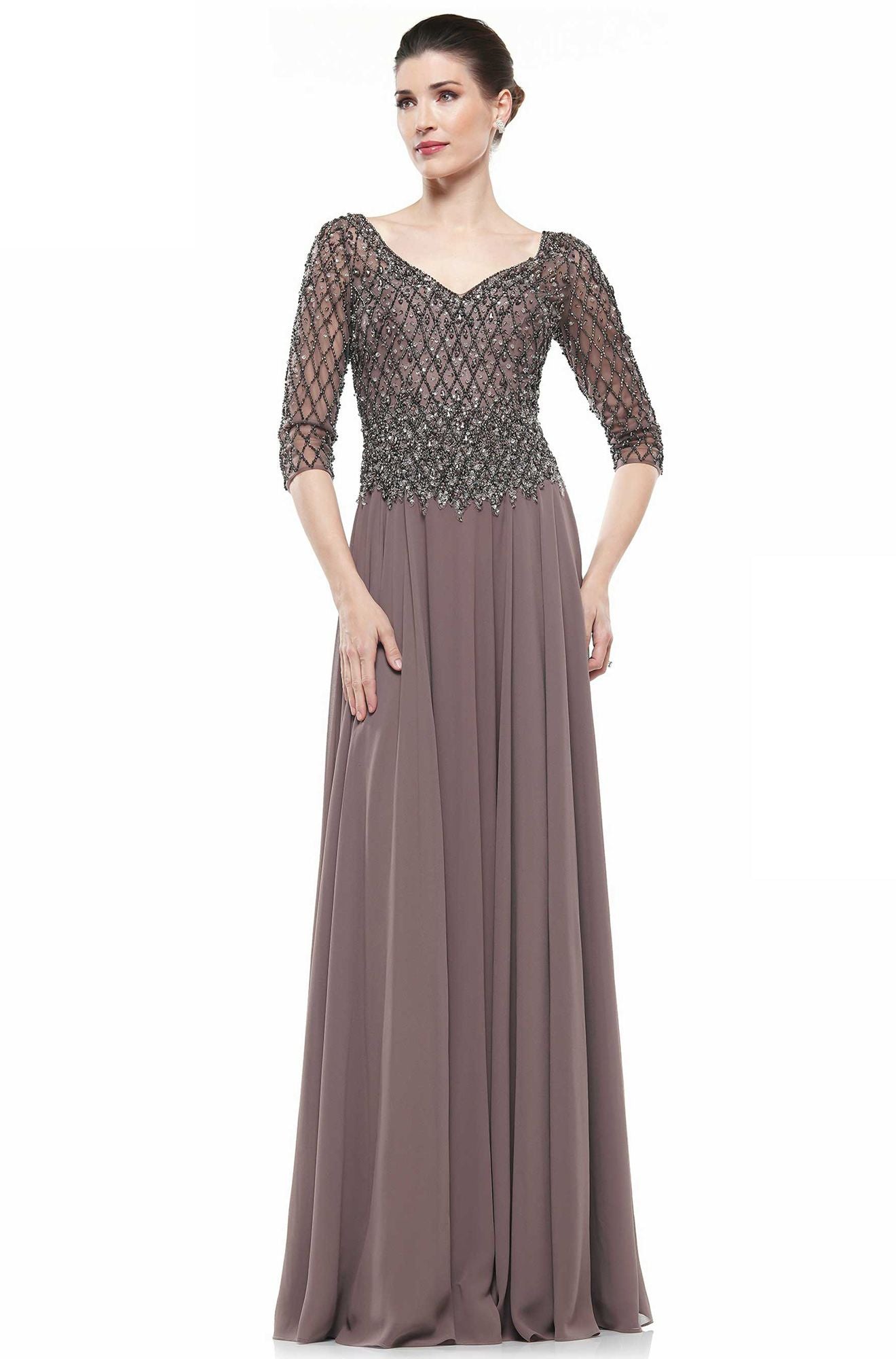 Marsoni by Colors -M165 A Line Chiffon Dress With Beaded Bodice