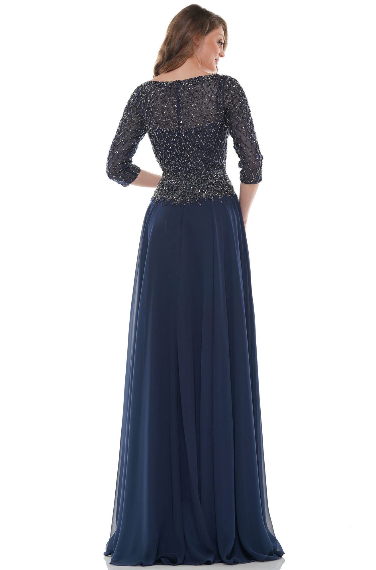 Marsoni by Colors -M165 A Line Chiffon Dress With Beaded Bodice