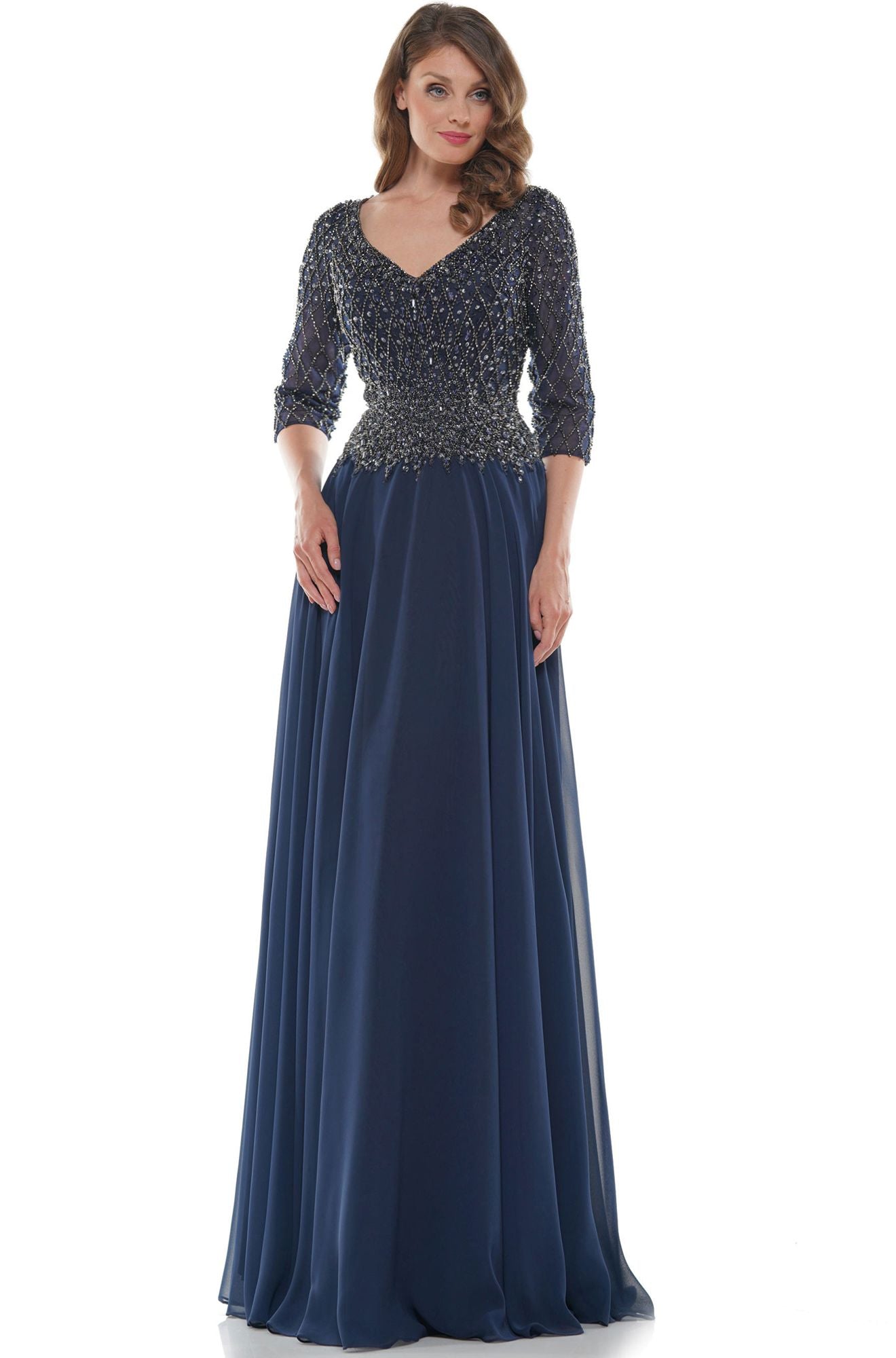 Marsoni by Colors -M165 A Line Chiffon Dress With Beaded Bodice