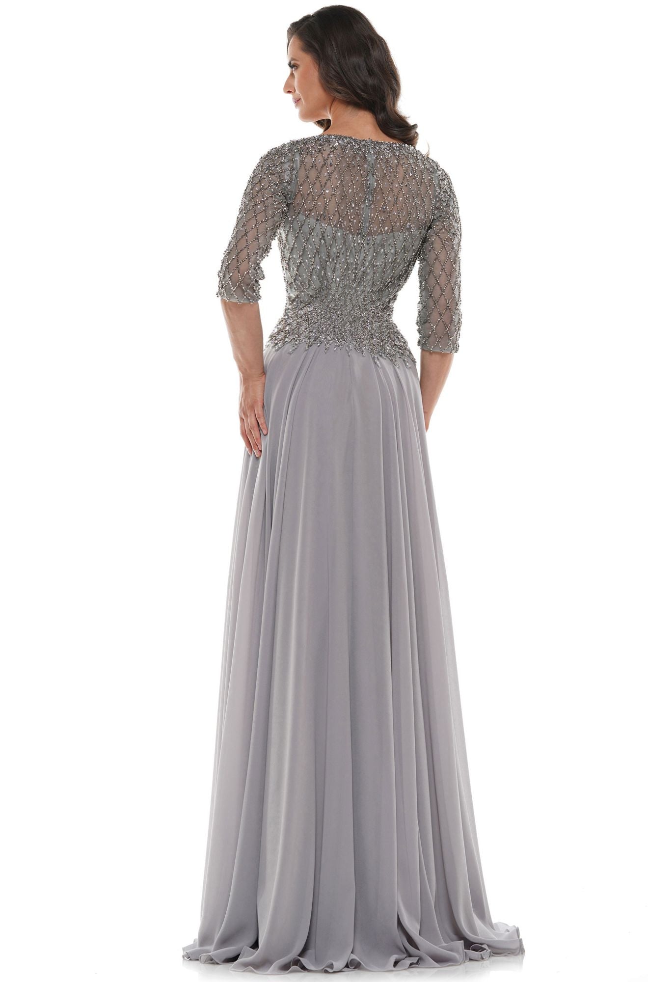 Marsoni by Colors -M165 A Line Chiffon Dress With Beaded Bodice