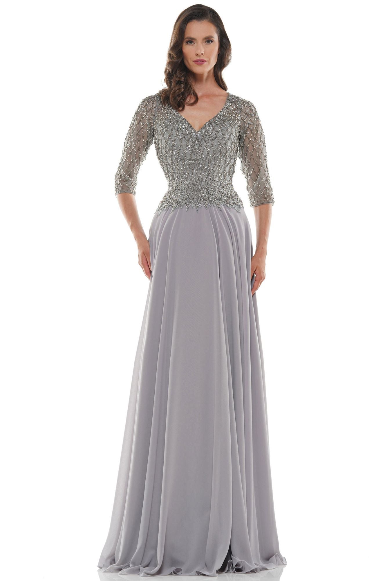 Marsoni by Colors -M165 A Line Chiffon Dress With Beaded Bodice
