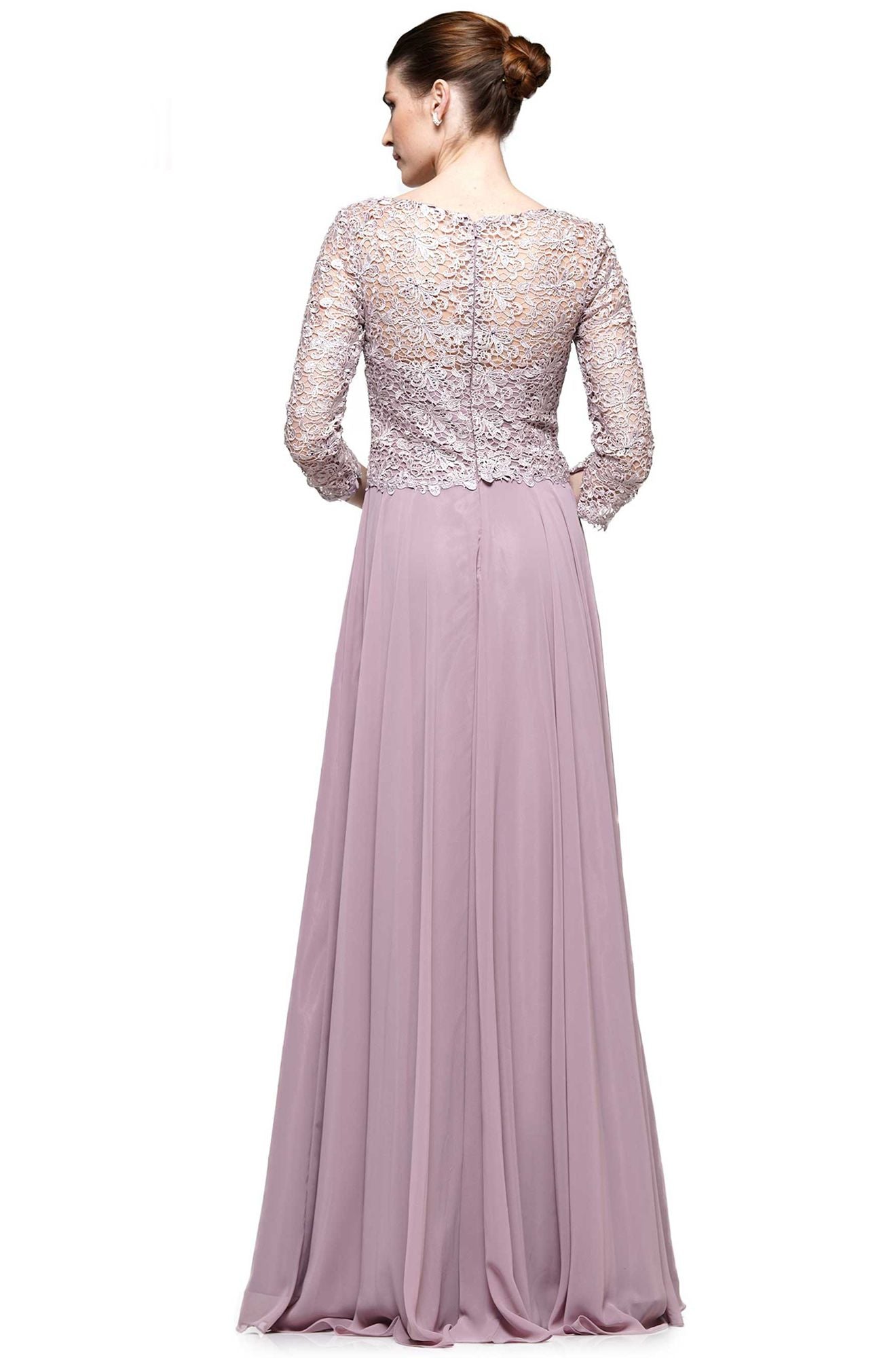Marsoni by Colors -M223 A Line Chiffon Dress With Boat Neck
