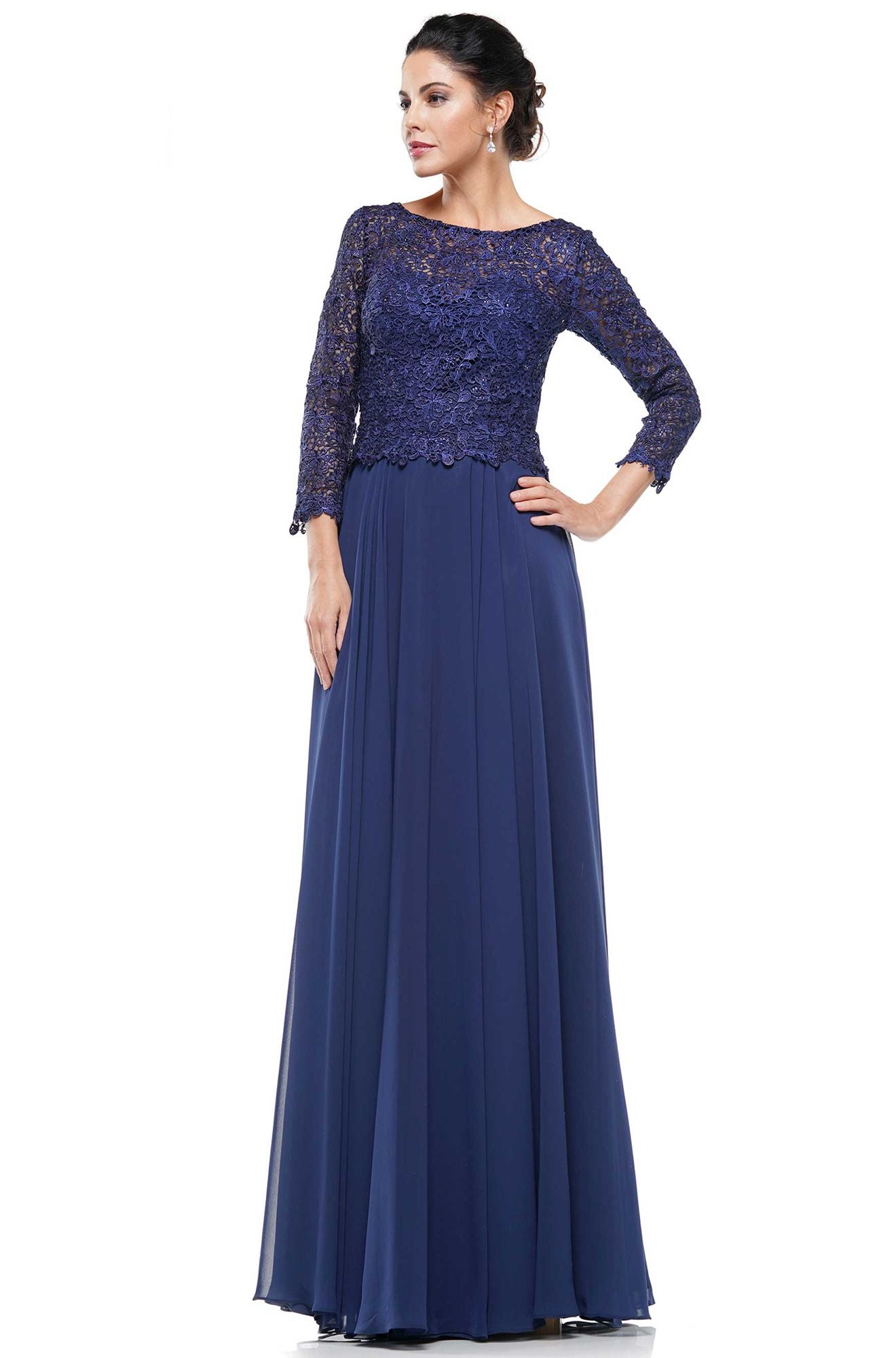 Marsoni by Colors -M223 A Line Chiffon Dress With Boat Neck