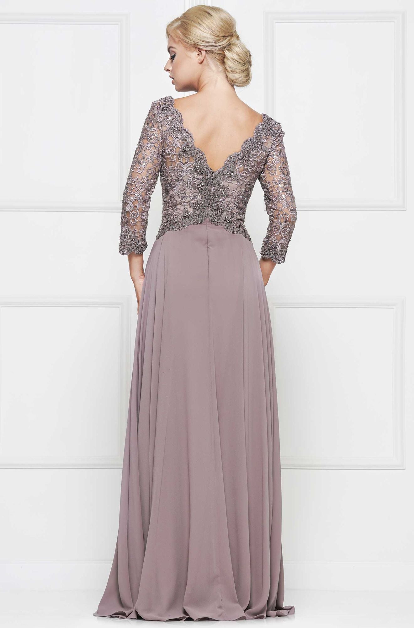 Marsoni by Colors -M225 A Line Chiffon Dress With Emboridered Bodice