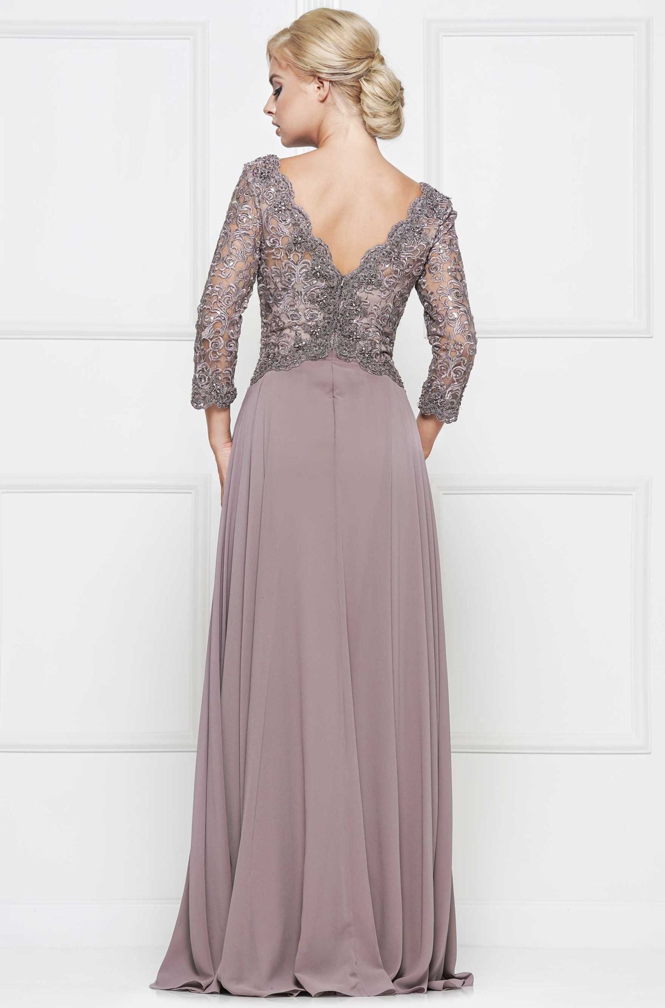 Marsoni by Colors -M225-1 A Line Chiffon Dress With Emboridered Bodice