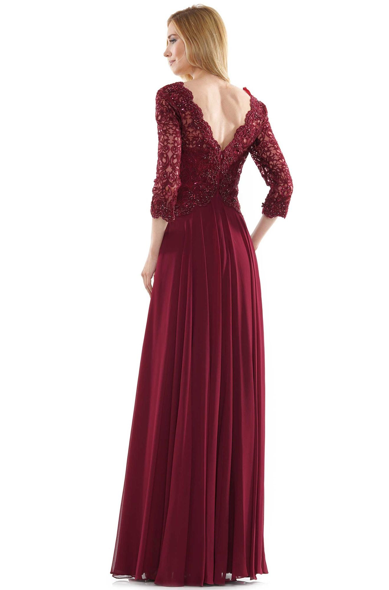 Marsoni by Colors -M225 A Line Chiffon Dress With Emboridered Bodice