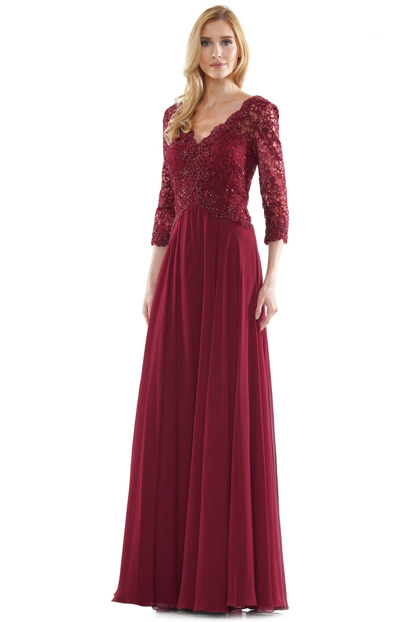 Marsoni by Colors -M225-1 A Line Chiffon Dress With Emboridered Bodice