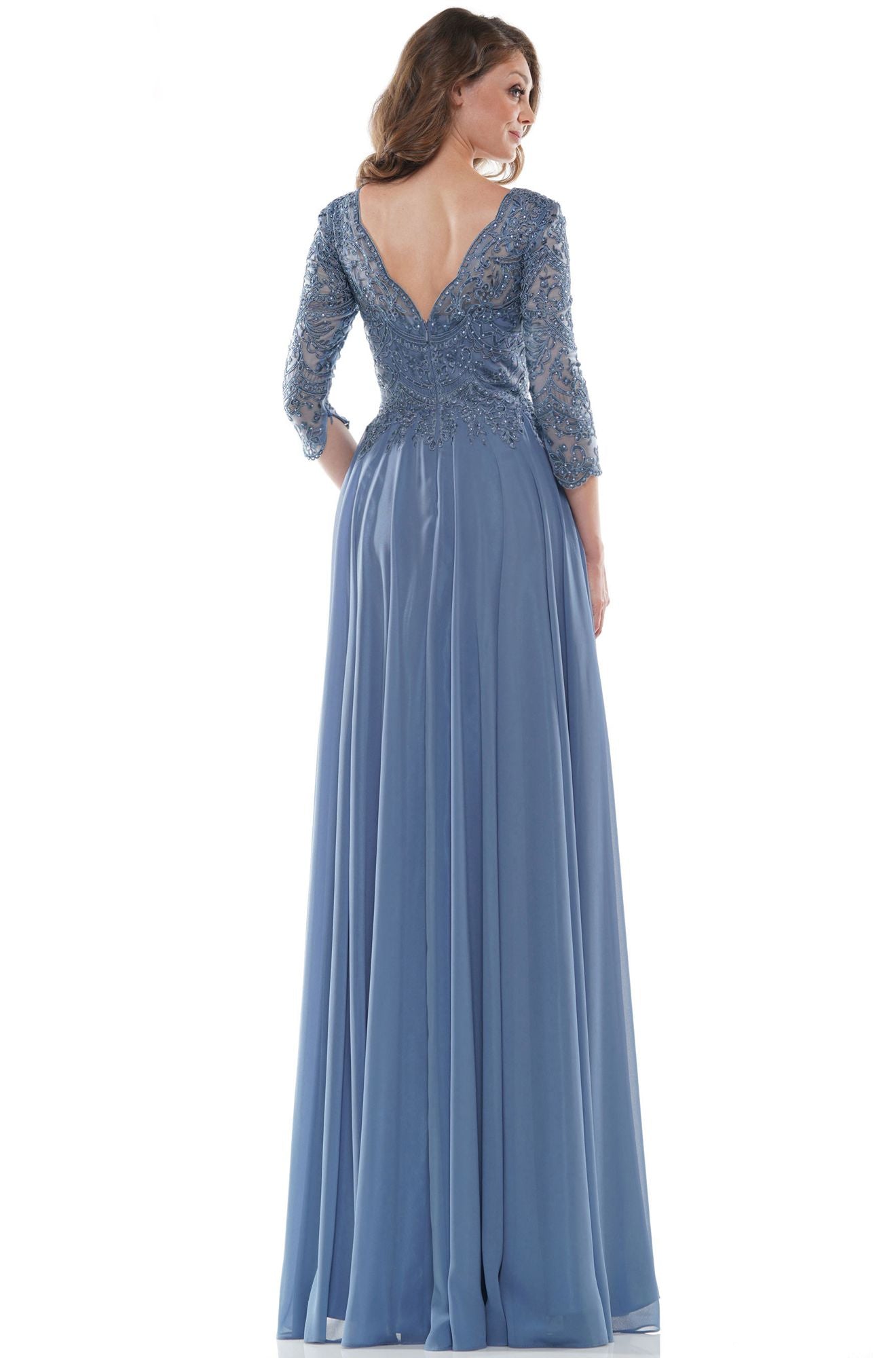 Marsoni by Colors -M238SL A Line Chiffon Dress With Embroidered Bodice And Long Sleeve