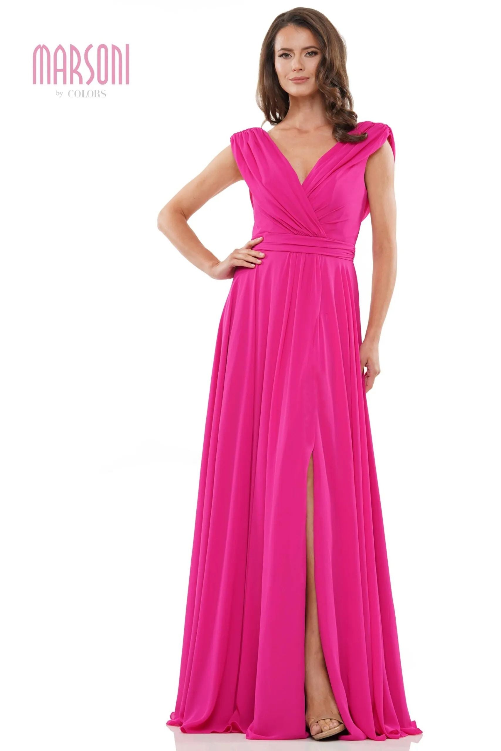 Marsoni by Colors -M251 01 Chiffon Gathered V-Neck Gown