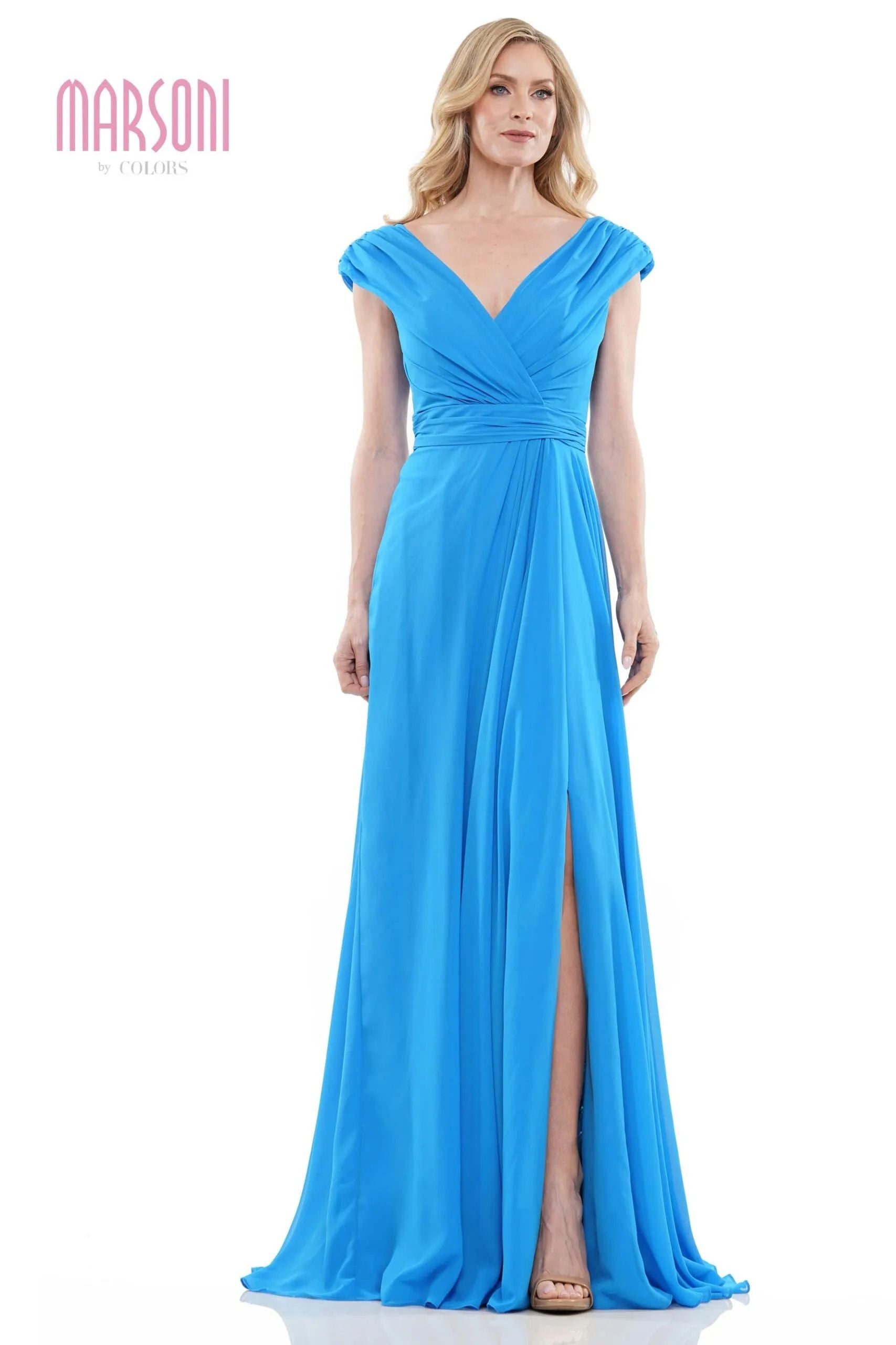 Marsoni by Colors -M251 01 Chiffon Gathered V-Neck Gown
