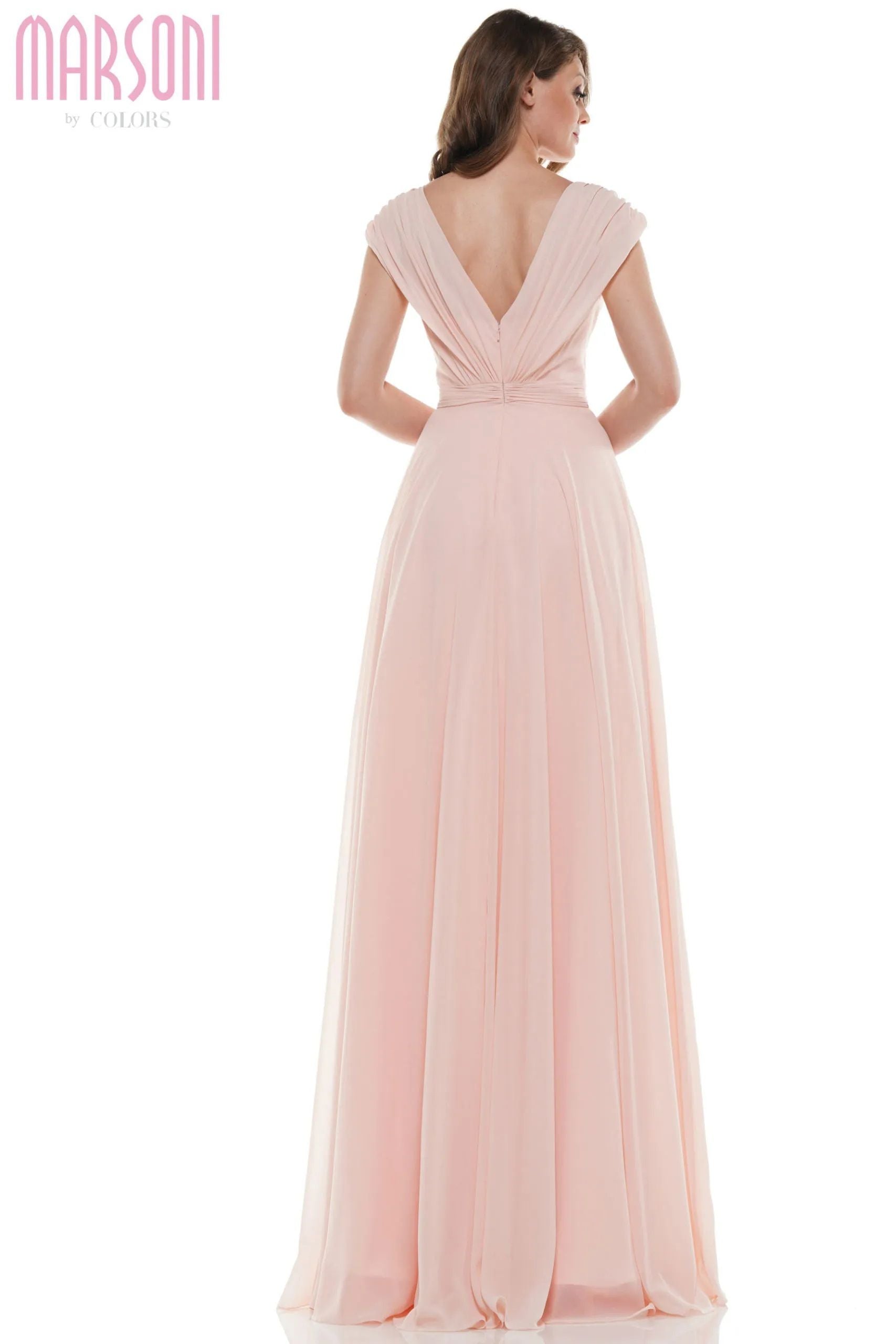 Marsoni by Colors -M251 01 Chiffon Gathered V-Neck Gown