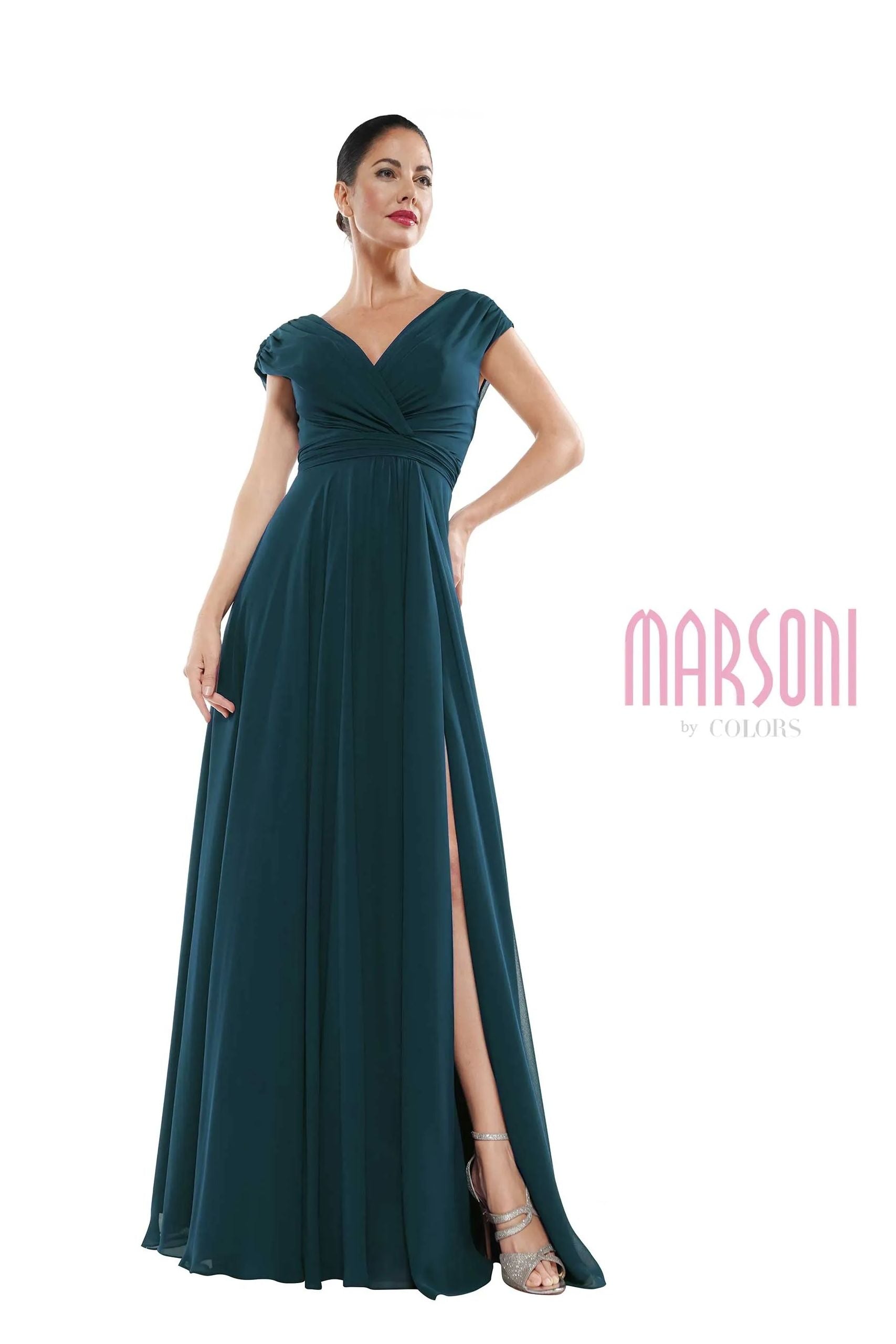 Marsoni by Colors -M251 01 Chiffon Gathered V-Neck Gown